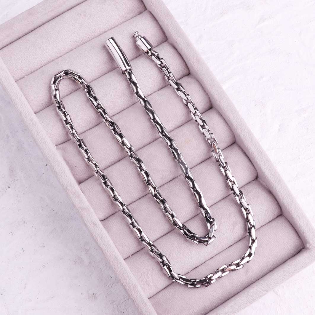 گردنبند استیل کارتیه گندمی تخت مردانه نقره ای با قفل اصلی - Cartier